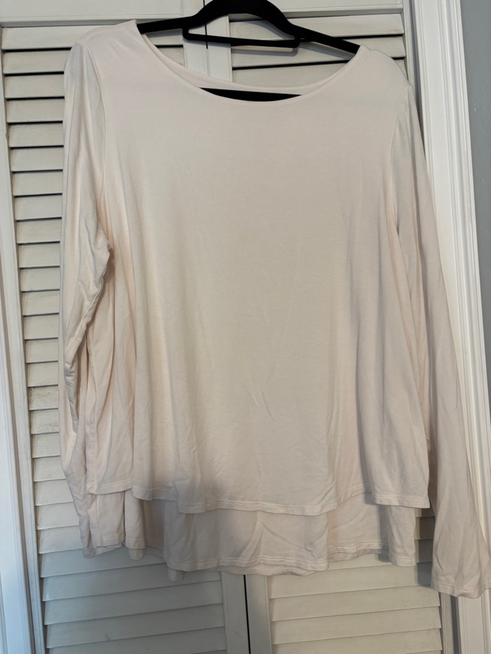 Joan Rivers Long Sleeve Layered Hem Top in Soft Cream